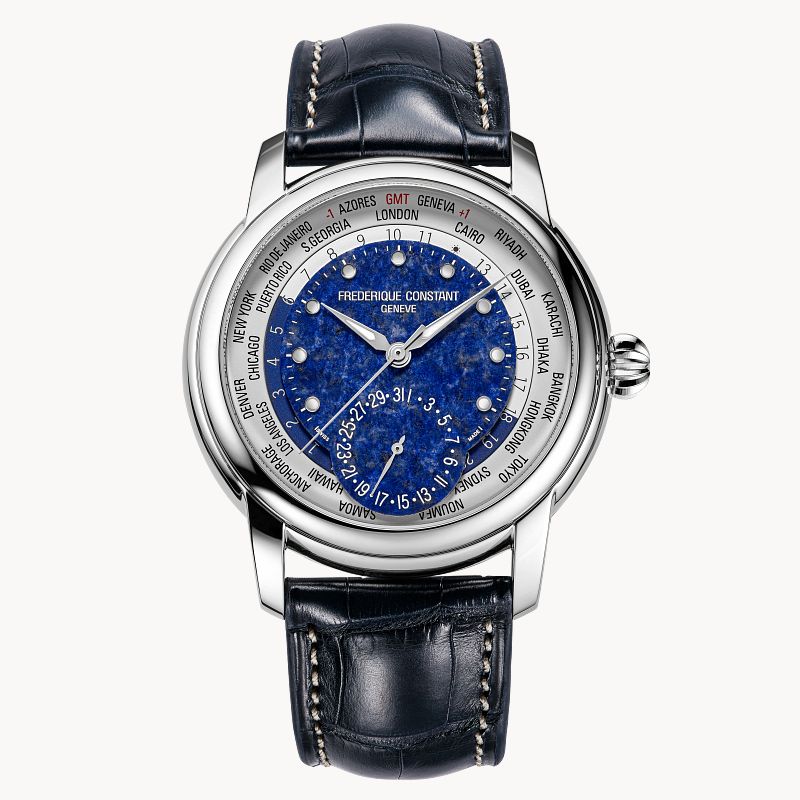 Frédérique Constant Classic Worldtimer with lapis lazuli face and 24-city ring