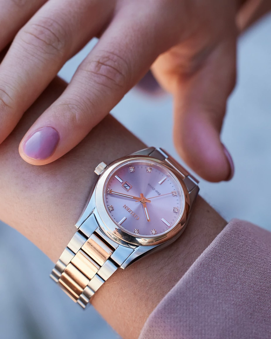citizen eco drive pink dial