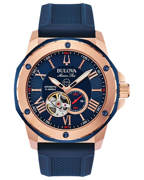 Bulova Marine Star Blue Dial Rose Gold Stainless Steel Watch | Bulova