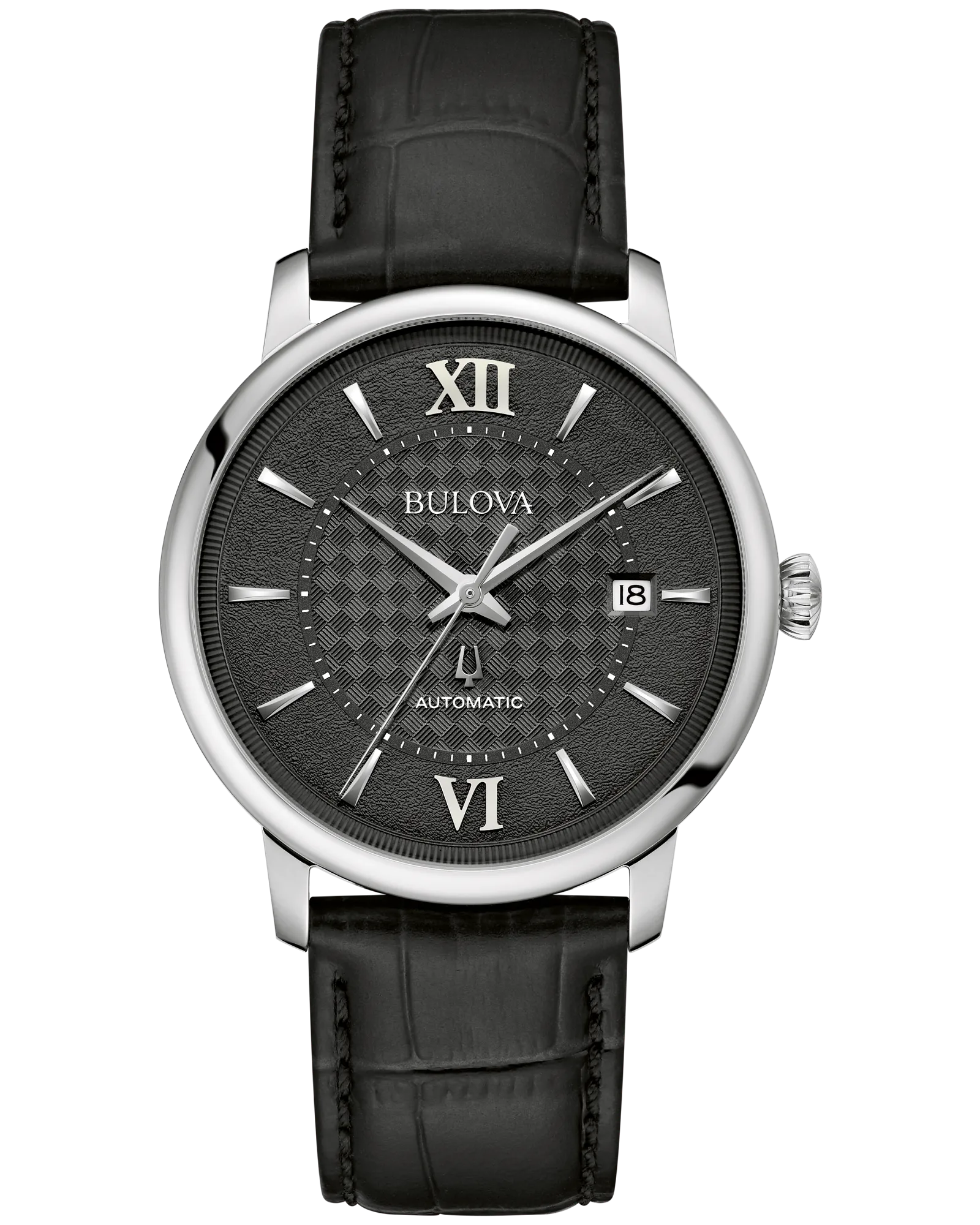 Bulova Black Dial Leather Strap Hudson 96B441 — Black