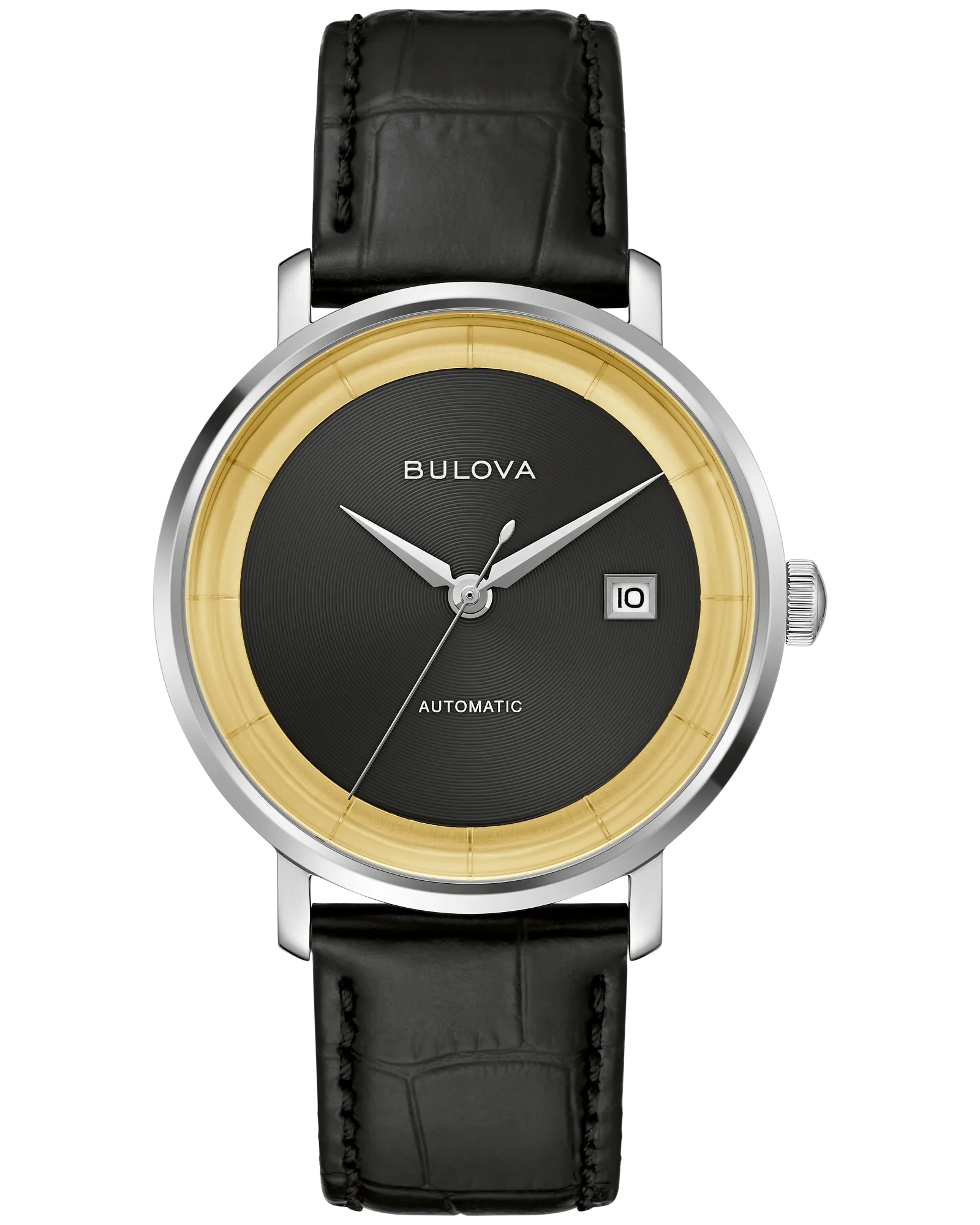 Bulova Black Dial Leather Strap Rat Pack 96B406 — Black