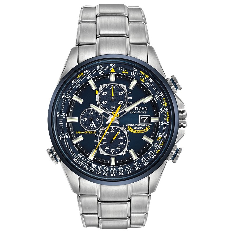 World Chronograph A-T - Men's Eco-Drive Steel Blue Dial Watch | CITIZEN
