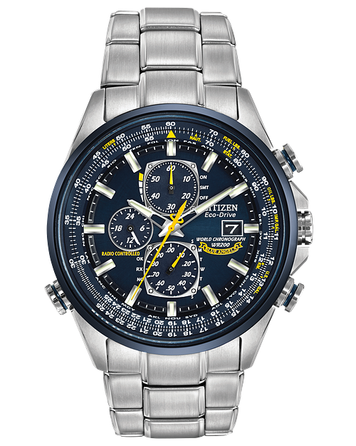 World Chronograph A-T - Men\'s Eco-Drive Steel Blue Dial Watch | CITIZEN