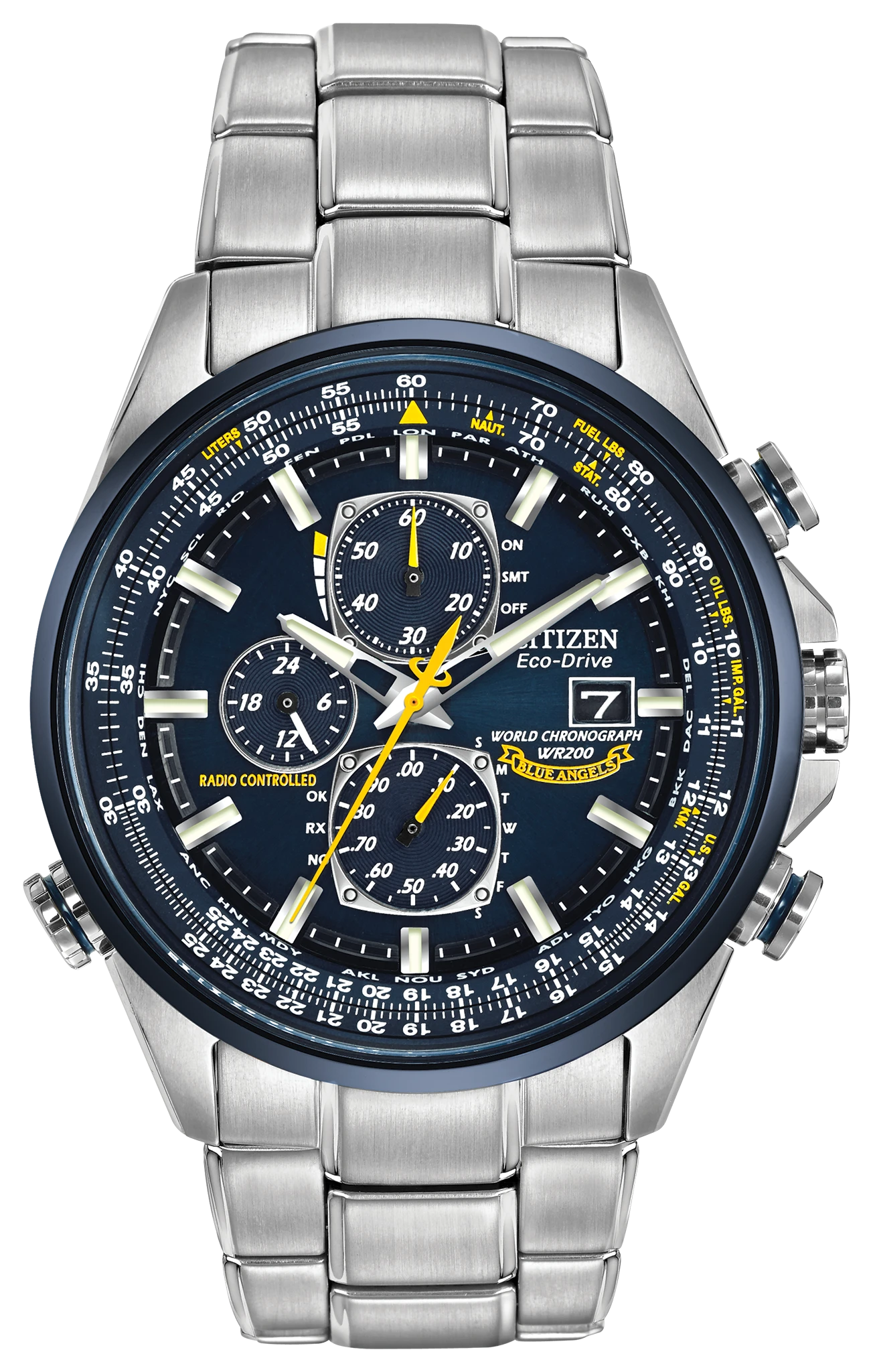 au maison World Chronograph A-T - Men's Eco-Drive Steel Blue Dial Watch