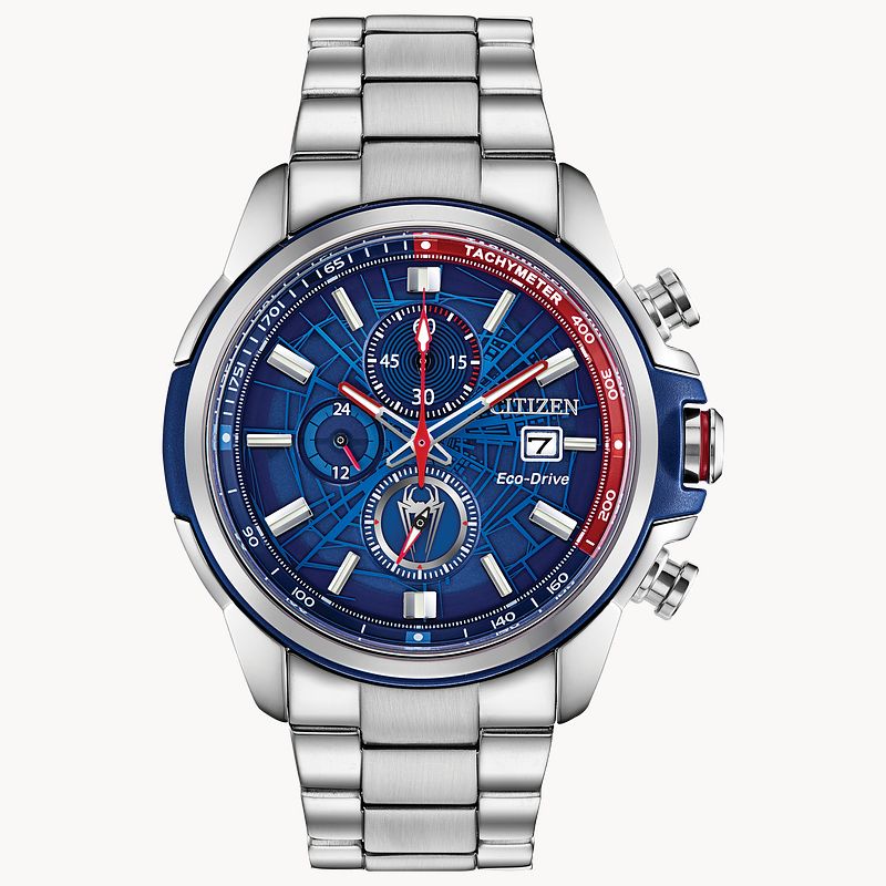 Citizen Spider Man Eco Drive Blue Dial Stainless Steel Watch CITIZEN
