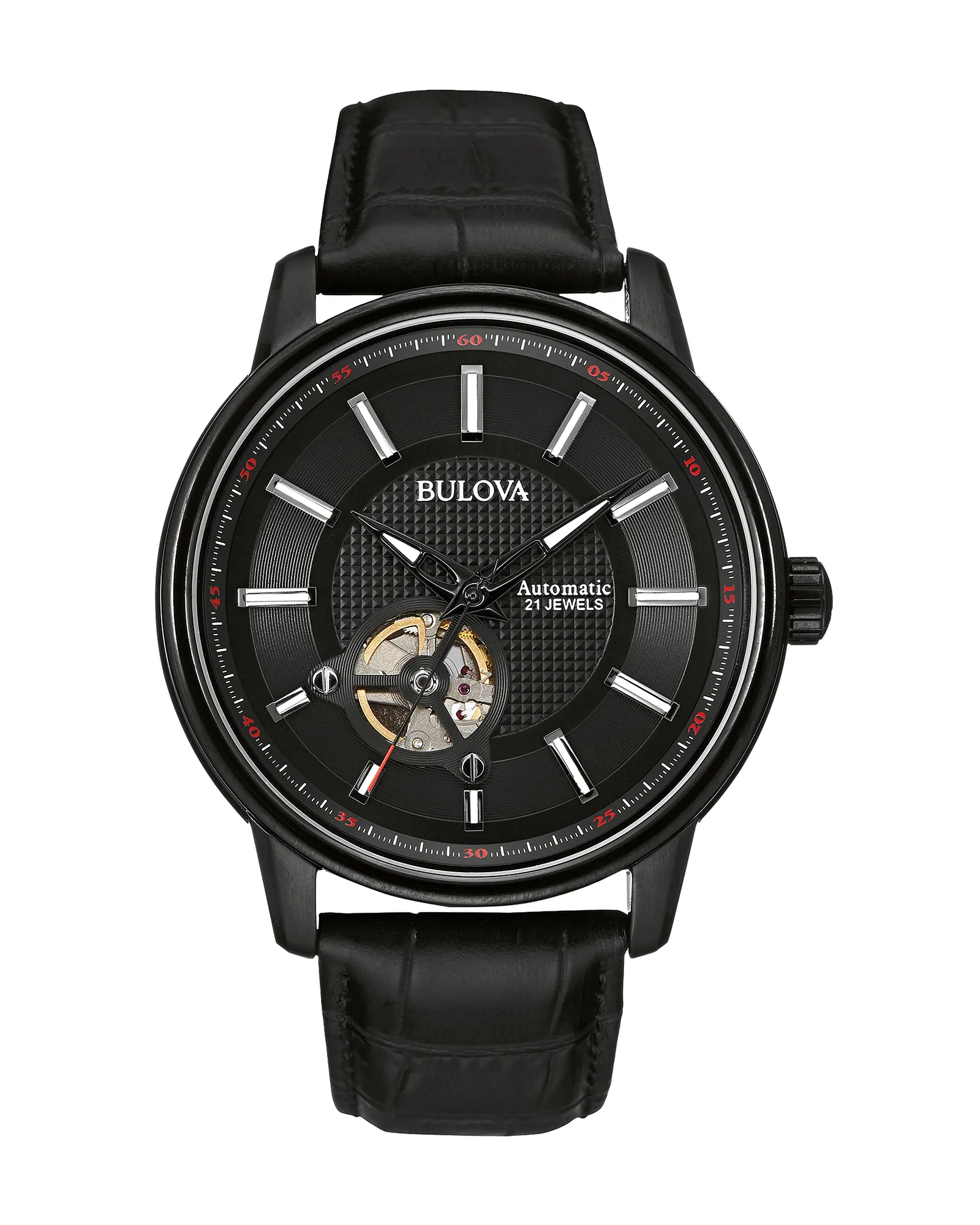 Bulova Black Dial Leather Strap Classic 98A139 — Black
