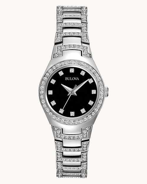 Bulova Crystal Women s Black Dial Crystal Watch Bulova