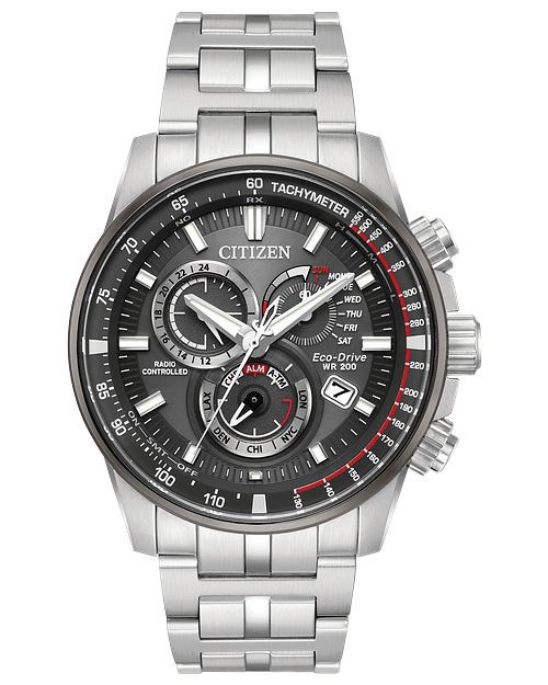 PCAT Men s Eco Drive AT4129 57H Steel Chronograph Date Watch CITIZEN