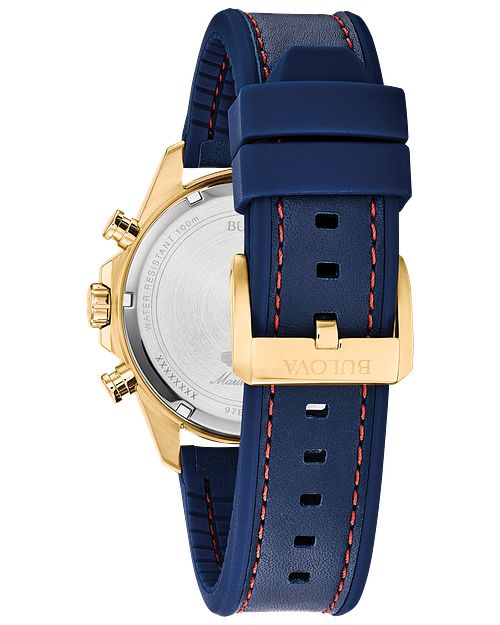 Bulova Men's Marine Star Blue Leather & Stainless Steel Bracelet