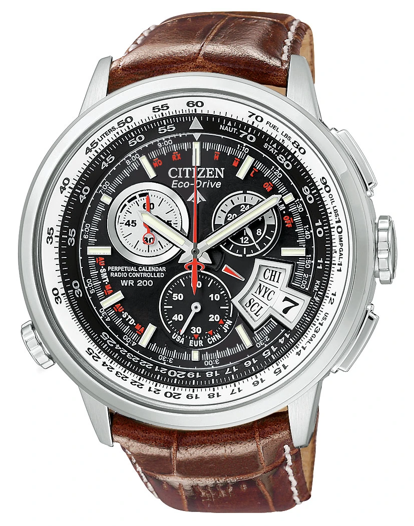 Chrono Time A-T Black Dial Leather Strap BY0000-05E CITIZEN