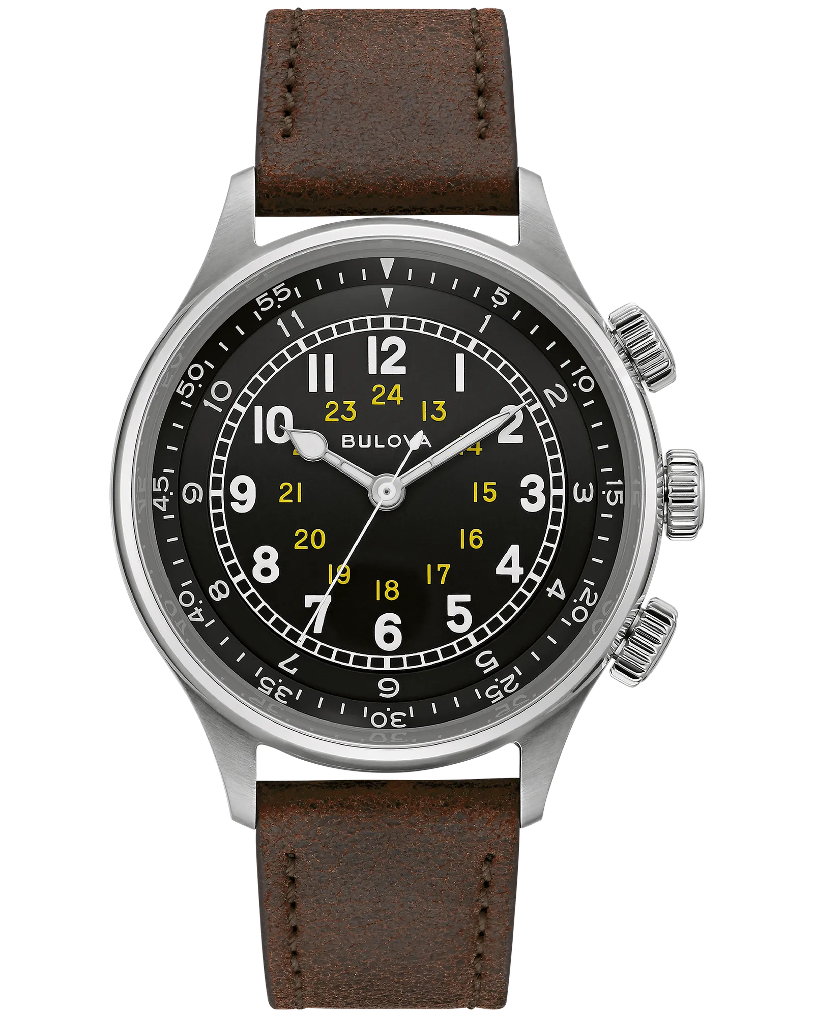 Bulova Black Dial Leather Strap A-15 Pilot 96A245 — Black