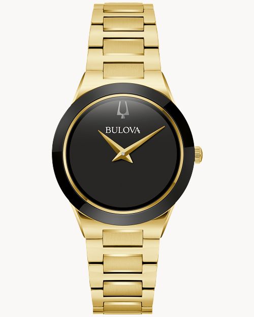Bulova women's watch black 2025 and gold