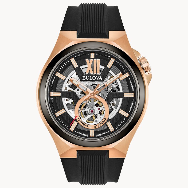 Bulova Maquina Men s Rose Gold Black Automatic Classic Watch Bulova