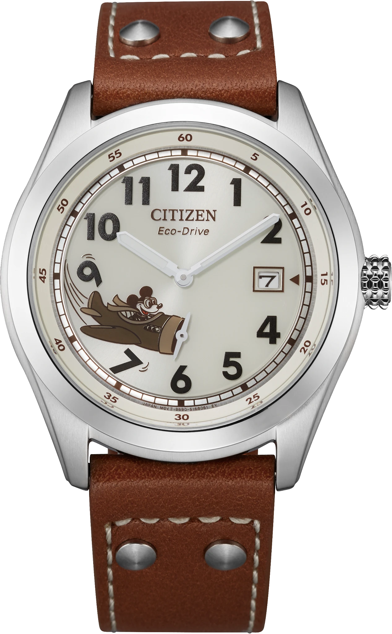 au maison Mickey Aviator Ivory Dial Leather Strap BV1088-08W