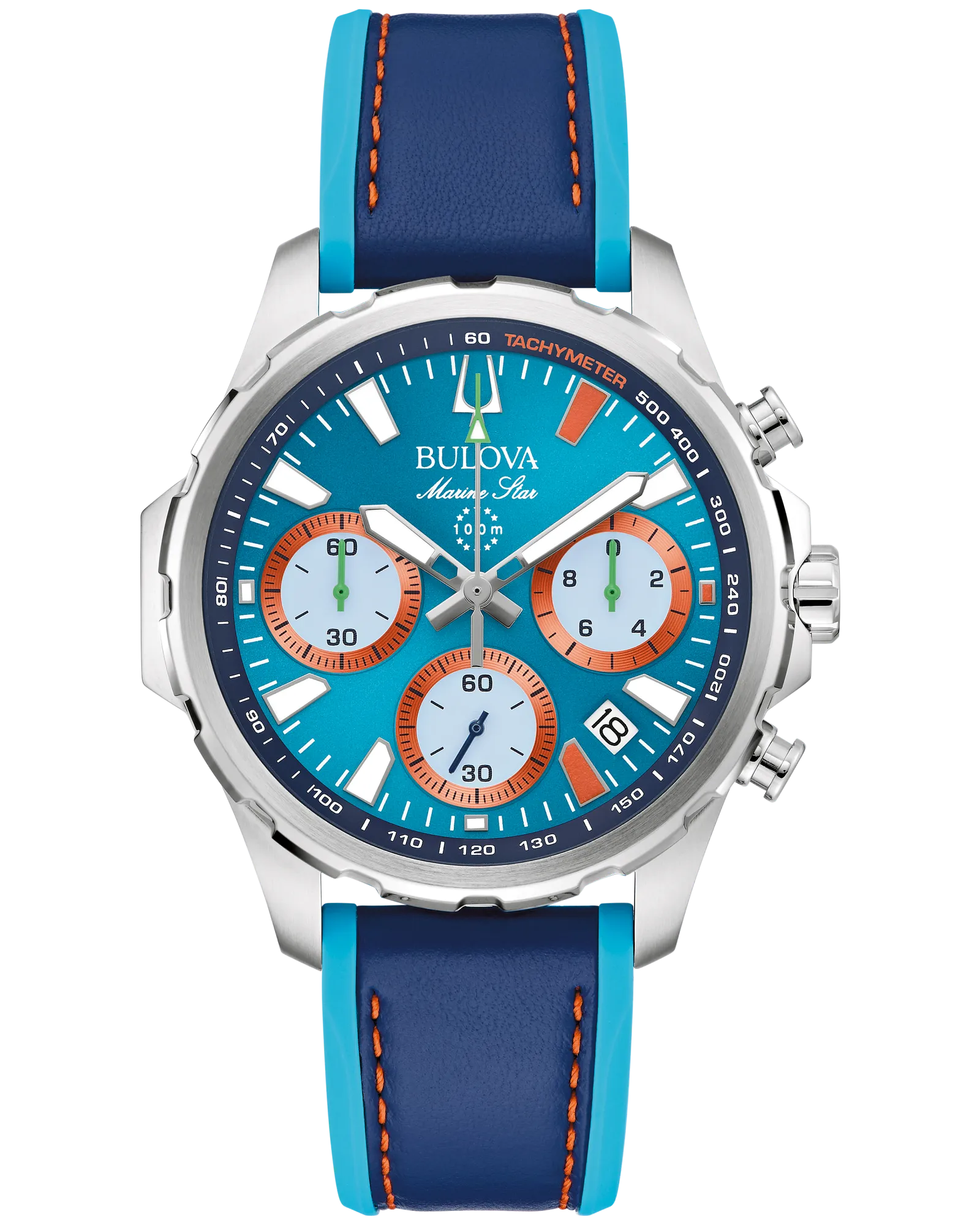 Bulova Blue Dial Leather and Silicone Strap E1 Team Miami 96B460 — Blue