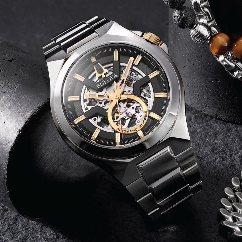 Bulova Maquina Men s Silver Gold Tone Black Dial Automatic Watch Bulova