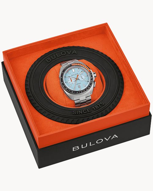 Light Blue Dial Stainless Steel Bracelet Racer Chronograph 98B432 | Bulova