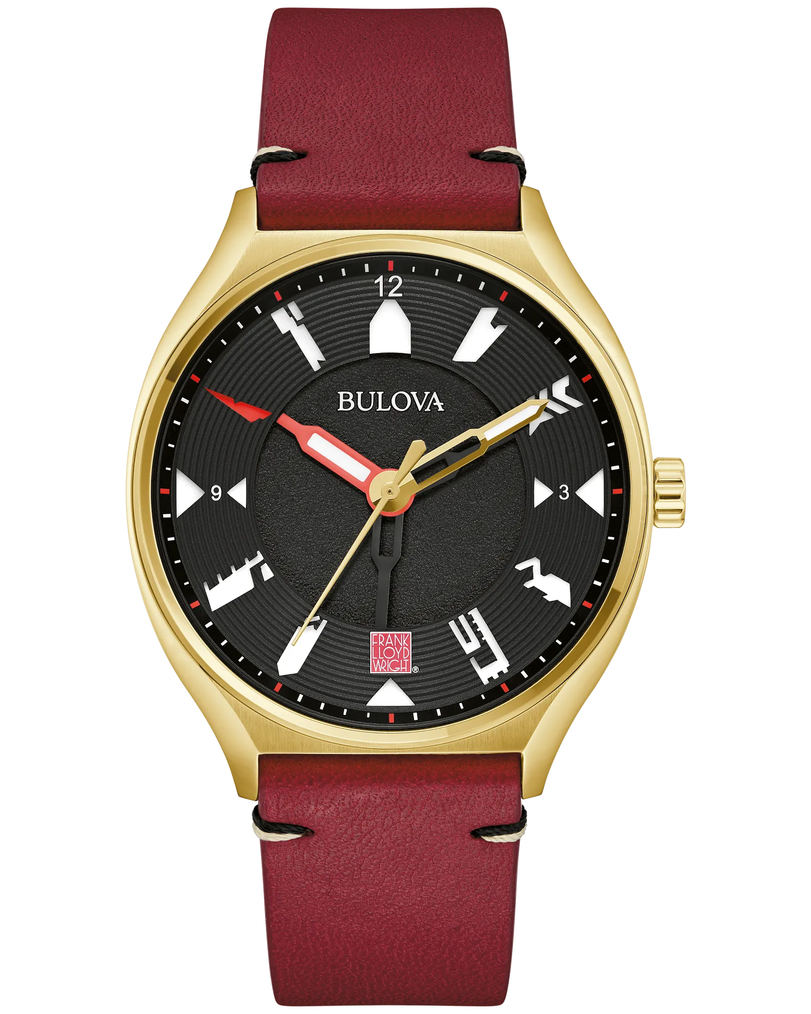 Bulova Black Dial Leather Strap Perforated Panels 97A192 — Black