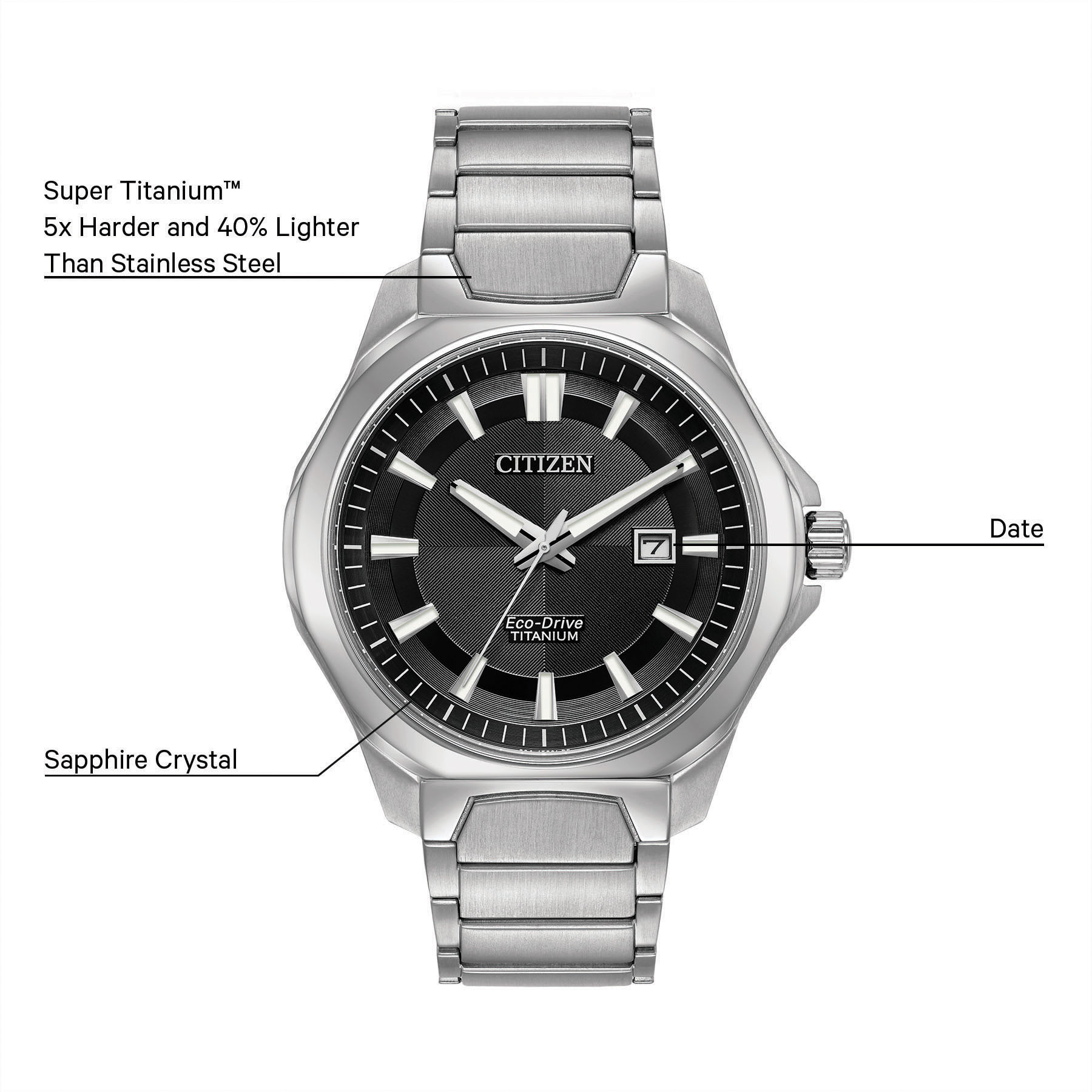 Chandler Black Dial Super Titanium Bracelet AW1540-88E | CITIZEN