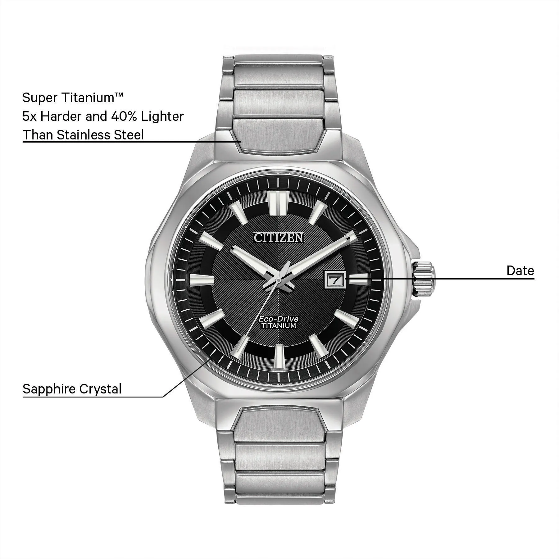 Chandler Black Dial Super Titanium Bracelet AW1540-88E | CITIZEN