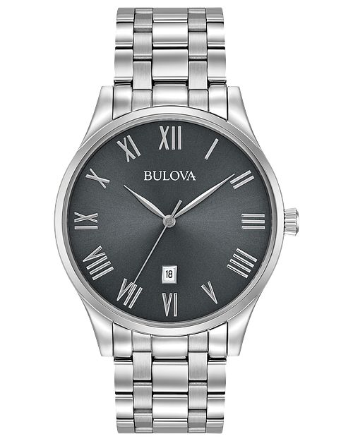 Bulova Men's Classic Grey Dial Stainless Steel Watch