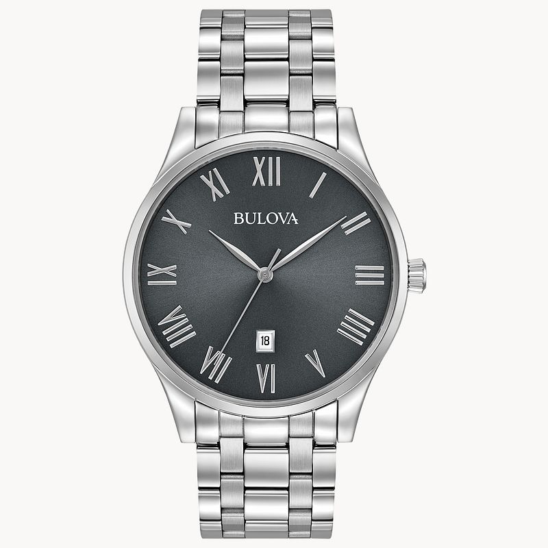 Bulova Men's Classic Grey Dial Stainless Steel Watch | Bulova