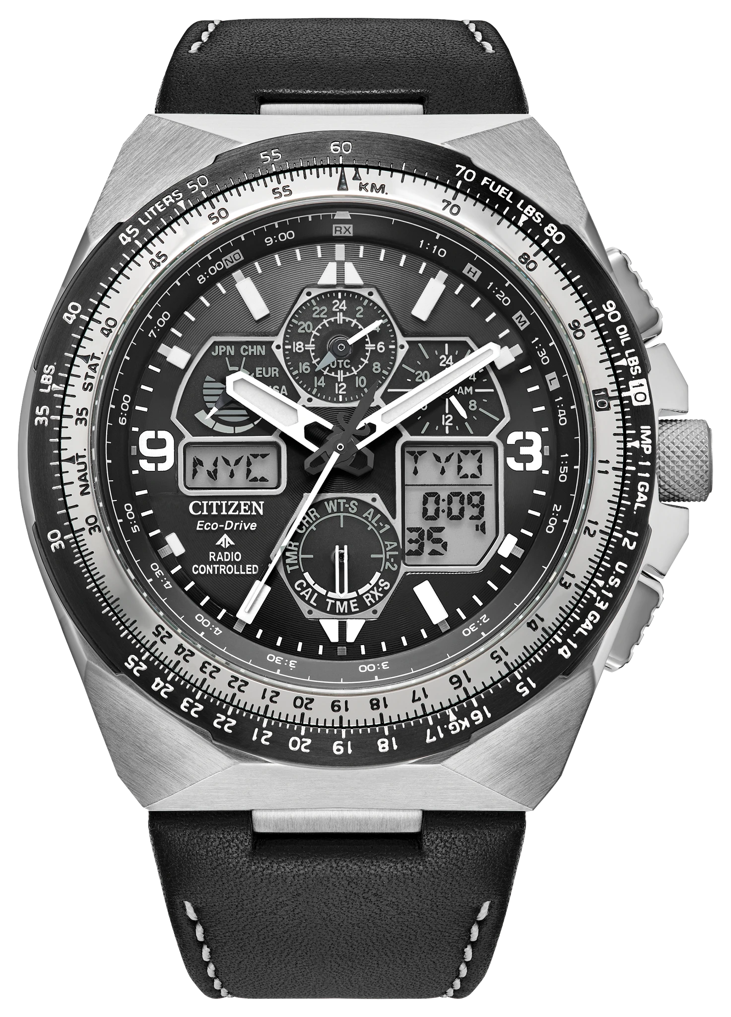 au maison Promaster Skyhawk A-T Black Dial Leather Strap JY8149-05E