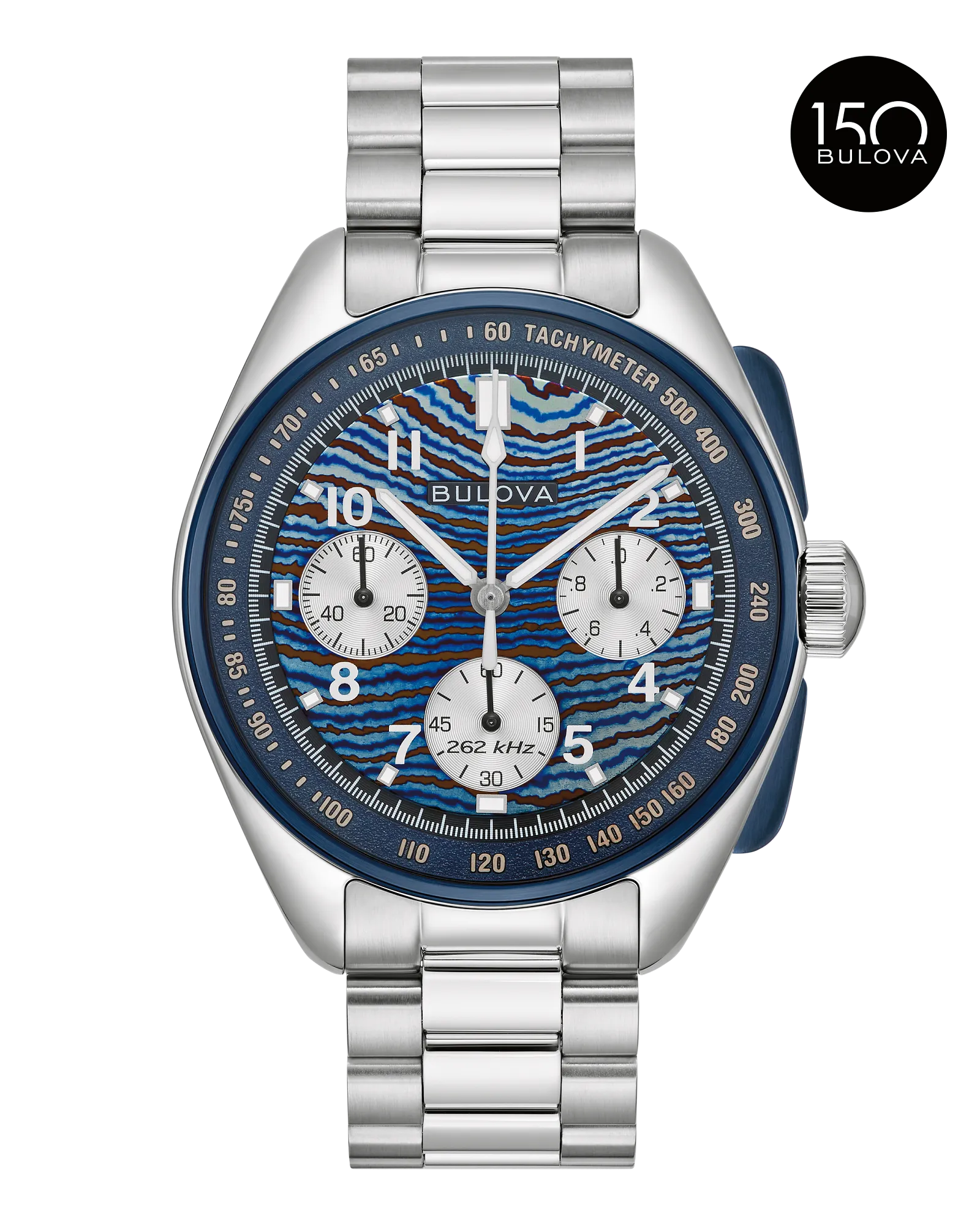 Bulova Blue Dial Stainless Steel Bracelet Lunar Pilot Timascus 98A329 — Blue