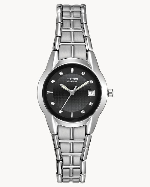 Paradigm Ladies Eco Drive EW1410 50E Silver Black Watch CITIZEN