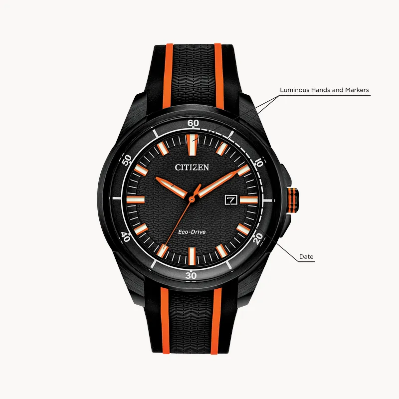 Citizen AR Eco Drive Black Dial Orange Stainless Steel Watch CITIZEN