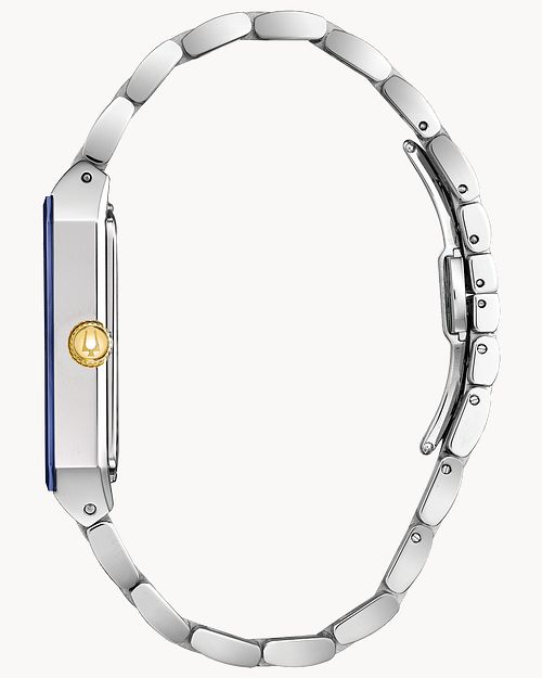 Bulova Quadra Blue Dial Diamond Rectangular Steel Watch Bulova