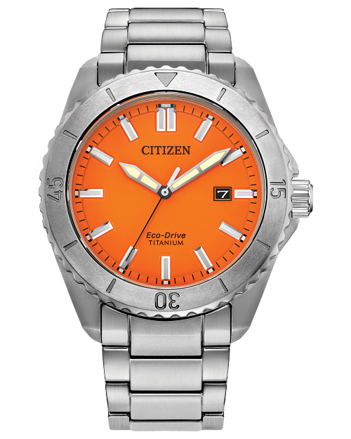 Brycen Orange Dial Super Titanium Bracelet AW1840 50X CITIZEN