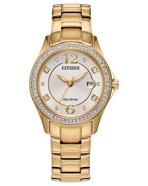Citizen Eco-Drive Gold Plated Stainless Crystal Watch FE1147-79P