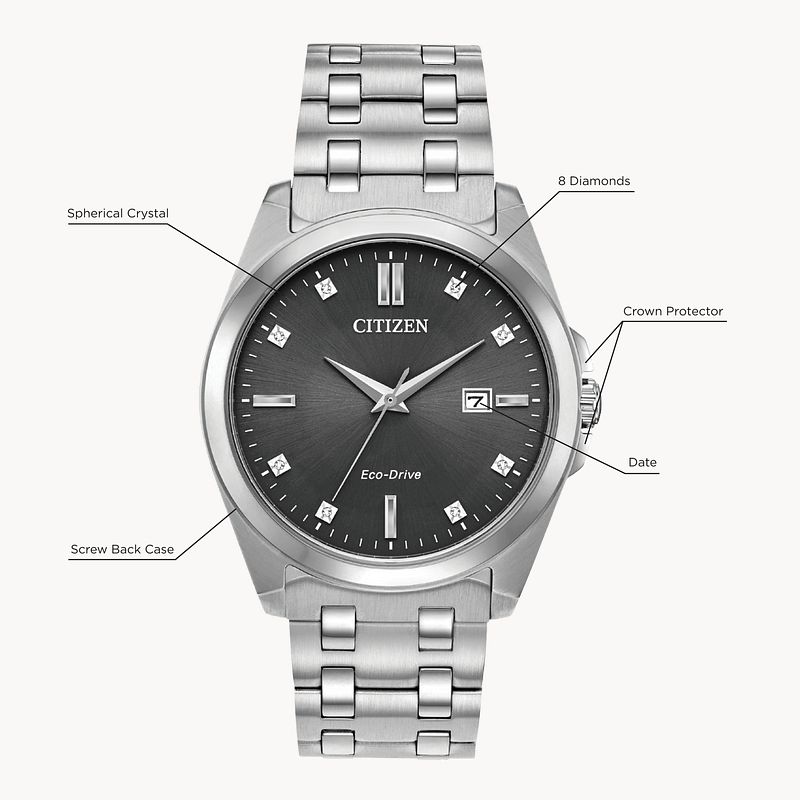 Citizen Corso Eco Drive Gray Dial Stainless Steel Watch CITIZEN