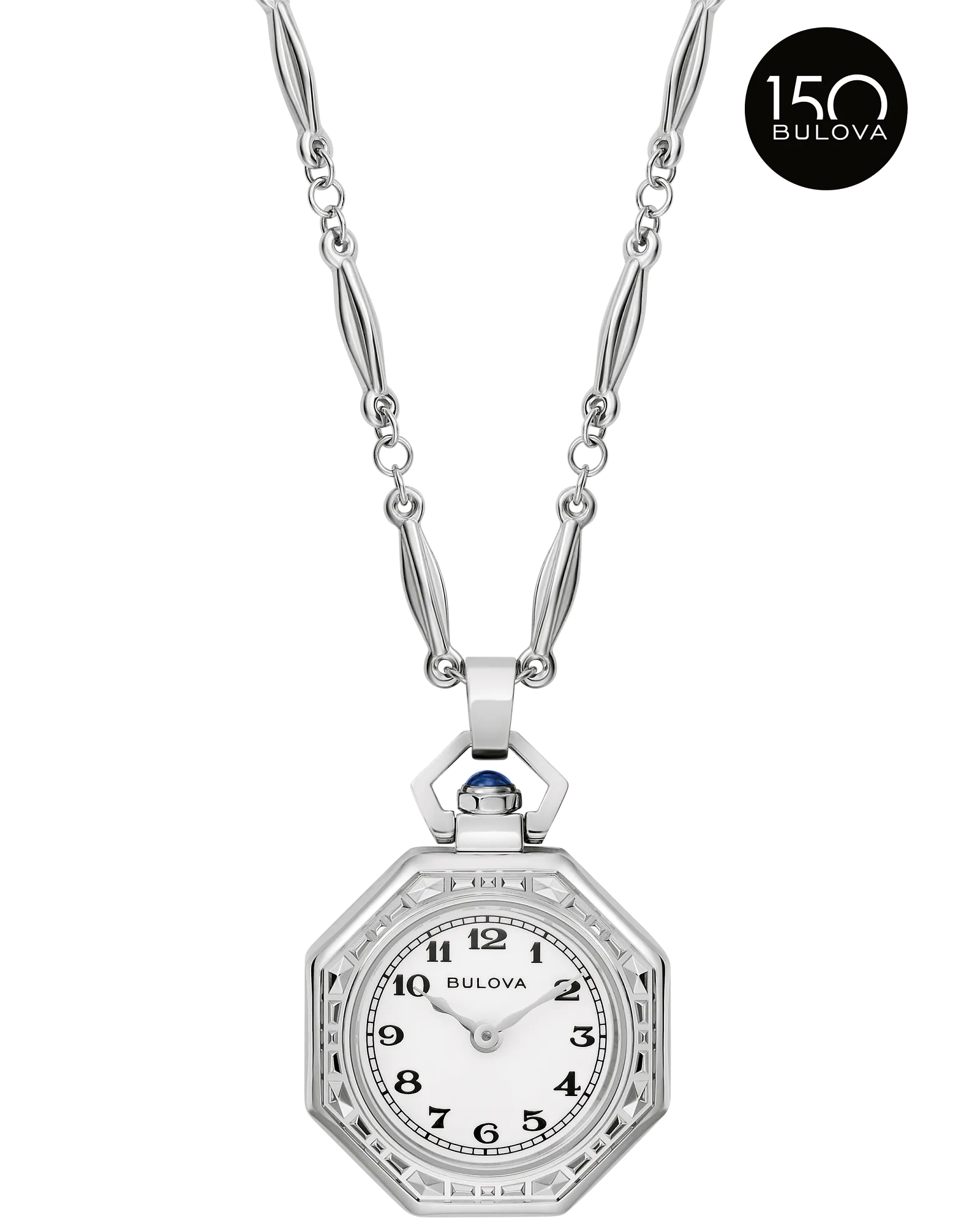Bulova White Dial Stainless Steel Chain Rubaiyat Pendant Necklace 96L351 — White