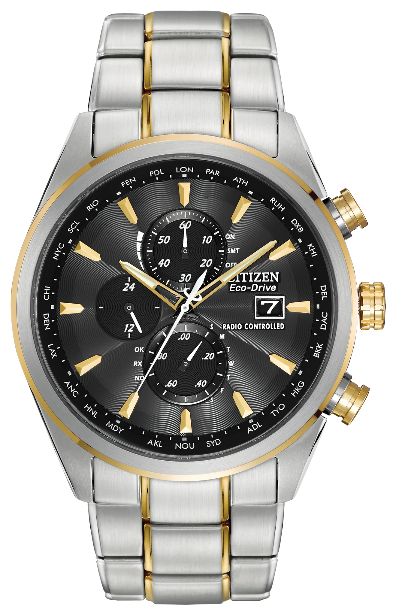 World Chronograph A-T Black Dial Stainless Steel Bracelet AT8014