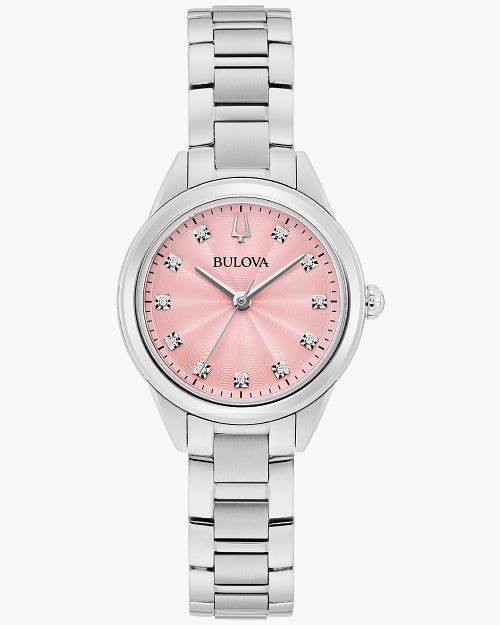 Bulova women's watch pink best sale face