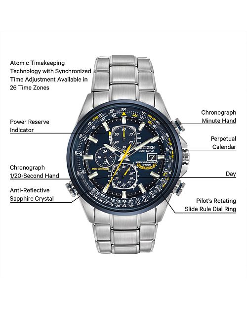 World Chronograph A-T - Men's Eco-Drive Steel Blue Dial Watch | CITIZEN