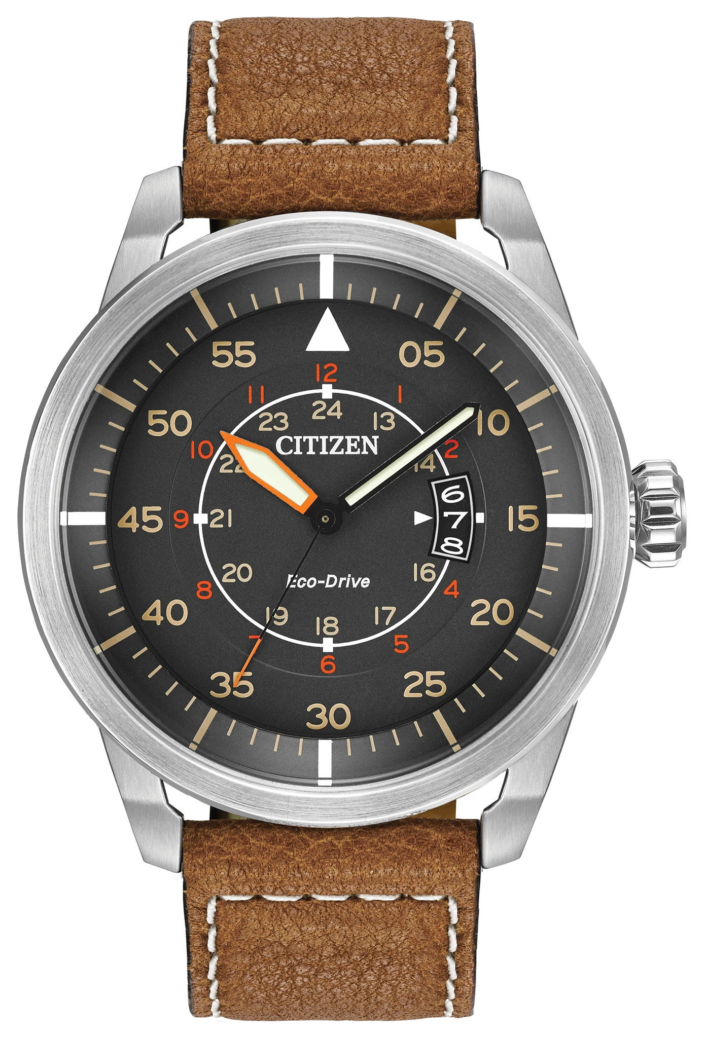 Avion - Men's Eco-Drive AW1361-10H Brown Leather Strap Watch | CITIZEN