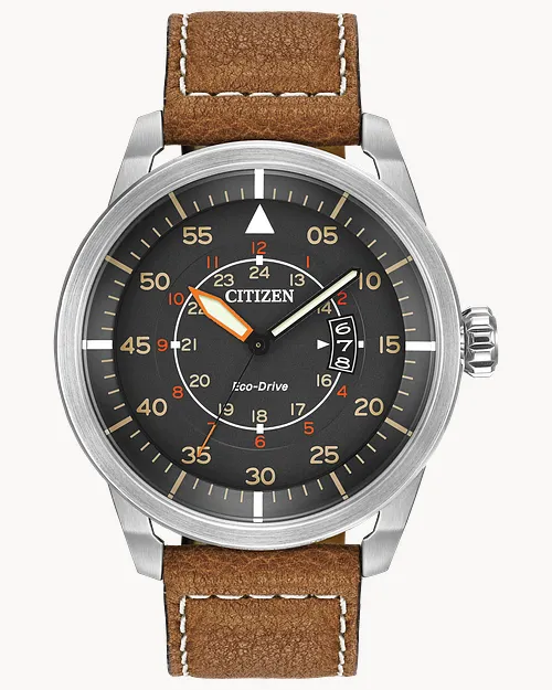 Avion - Men's Eco-Drive AW1361-10H Brown Leather Strap Watch | CITIZEN Avion - Men's Eco-Drive AW1361-10H Brown Leather Strap Watch | CITIZEN