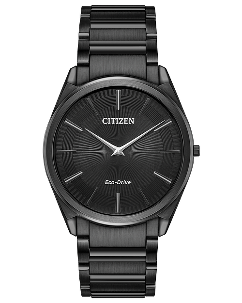Stiletto Men s Eco Drive AR3075 51E Sleek Black Steel Watch
