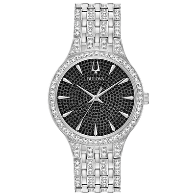 Bulova Phantom Silver Black Dial Crystal Watch Bulova