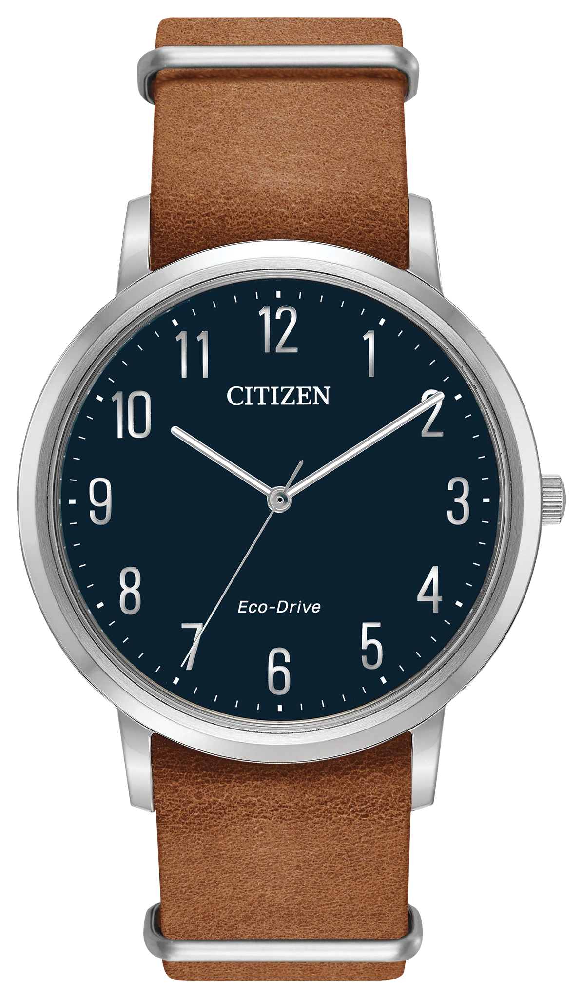 ぴーこ Chandler - Men's Brown Leather BJ6500-12L Navy Blue Watch