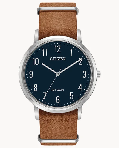 ★レア逆輸入★CITIZEN Chandler Eco-Drive Men's Watch Chandler - Men's Brown Leather BJ6500-12L Navy Blue Watch