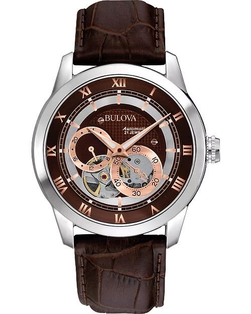 | Bulova Steel Brown Stainless Bulova Brown Dial Watch Leather Classic Men\'s