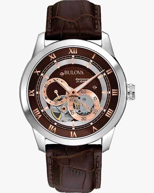 Bulova Classic Men's Brown Dial Brown Leather Stainless Steel Watch | Bulova