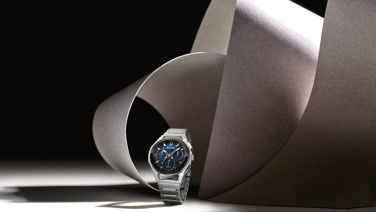 Bulova CURV Men's Quartz Black Blue Dial Stainless Steel Watch | Bulova