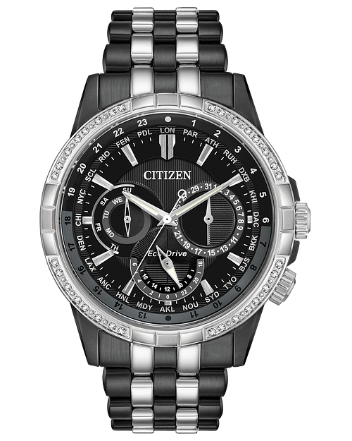 Citizen Calendrier Men s Eco Drive Black Diamond Bezel Watch CITIZEN