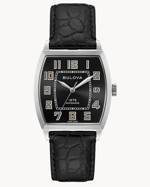 Black Dial Leather Strap Banker 96B329 Bulova