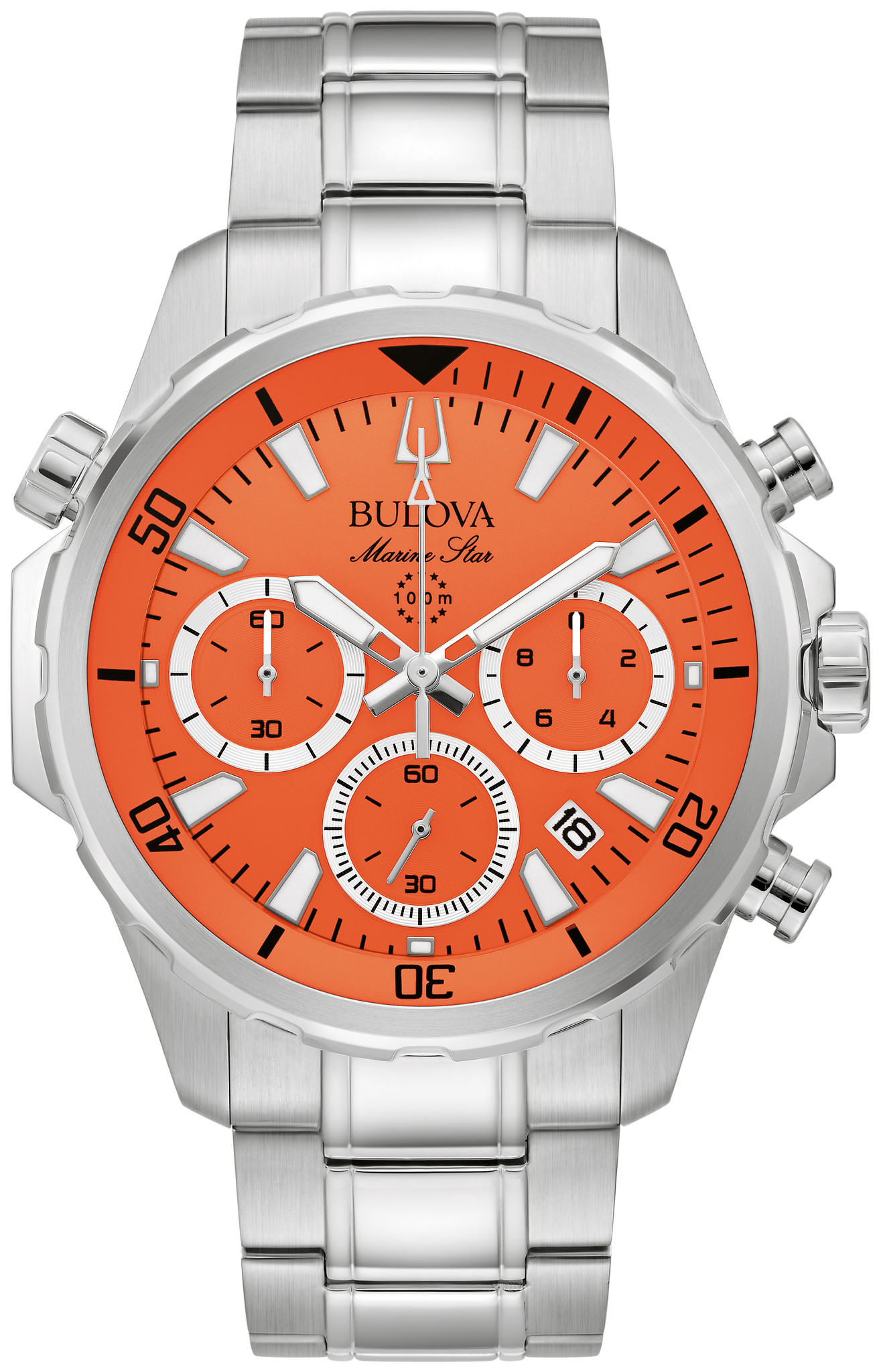 Orange Dial Stainless Steel Bracelet Marine Star 96B395 | Bulova